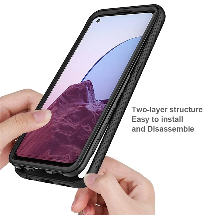 Pour OnePlus Nord N20 5G/Oppo Reno7 Z 5G/Reno7 Lite 5G/Reno8 Lite 5G Coque hybride PC dur + TPU souple 3-en-1 antichoc Housse de téléphone avec protecteur d'écran PET - Noir