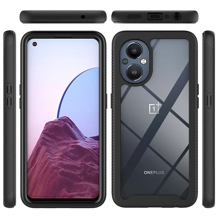 Pour OnePlus Nord N20 5G / Oppo Reno7 Z 5G / Reno7 Lite 5G / Reno8 Lite 5G Hard PC + Soft TPU Hybrid Hybrid Couvre de Téléphone Séduisant 3-en-1 Avec Protecteur D'écran de Compagnie - le Noir