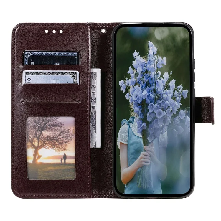 For Oppo Reno8 5G (Global Version) / Reno8 5G Shockproof Phone Wallet Case Imprinted Mandala Flower Pattern PU Leather Wrist Strap Stand Feature Flip Cover - Brown