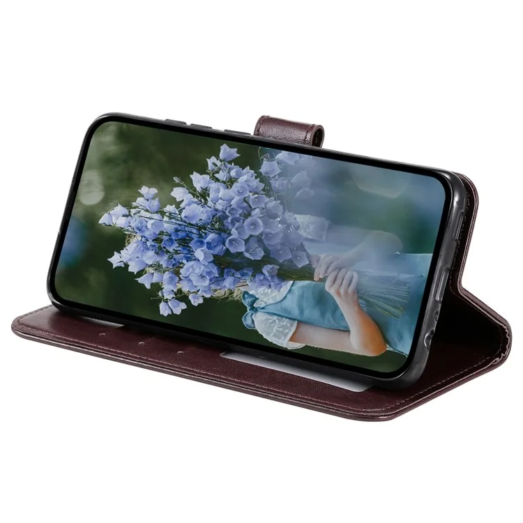 For Oppo Reno8 5G (Global Version) / Reno8 5G Shockproof Phone Wallet Case Imprinted Mandala Flower Pattern PU Leather Wrist Strap Stand Feature Flip Cover - Brown