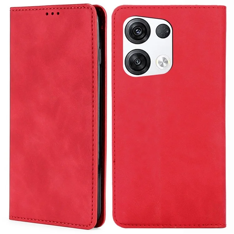 Für Oppo Reno8 Pro+ 5g / Reno8 Pro 5G (globale Version) Telefonkoffer Bag Brieftasche Hauttouch Feeling Schocksicheres Pu-lederkartenhalter Magnetischer Telefonständer Cover - Rot