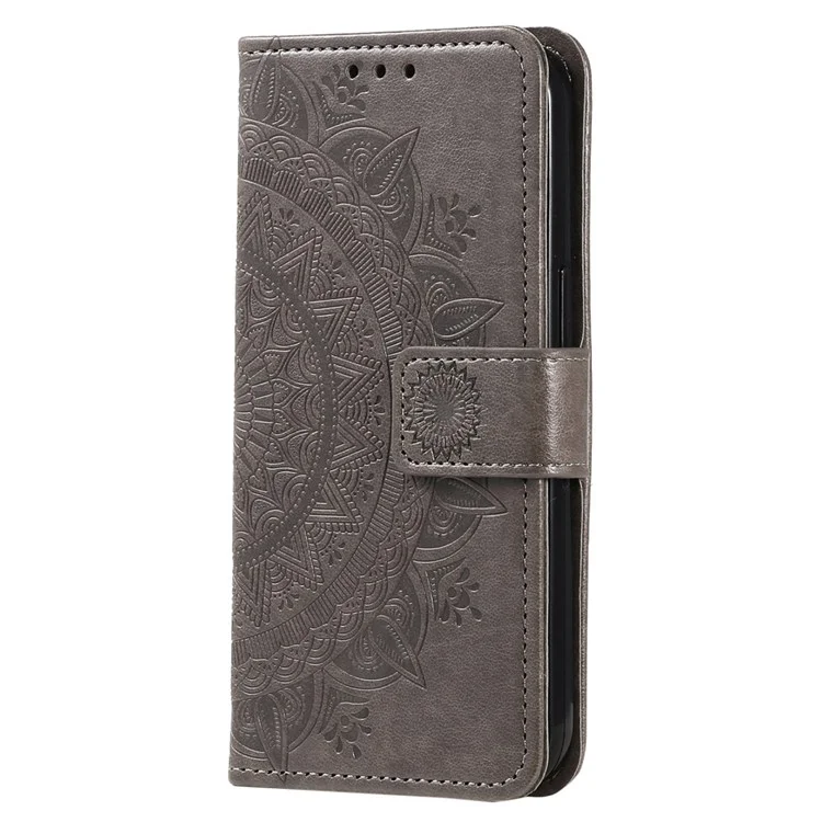 Para Oppo Find X5 5G Folio Stand Cover Mandala Flower Patrón de Flores Impresión PU Cuero Flip Flip Flip Case Con Correa de Muñeca Interna de TPU - Gris