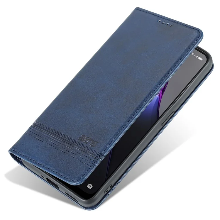 AZNS For Oppo Reno8 Pro 5G (Global Version) / Reno8 Pro+ (China) 5G Full Protection PU Leather Magnetic Closure Phone Case Wallet Stand Flip Cover - Dark Blue