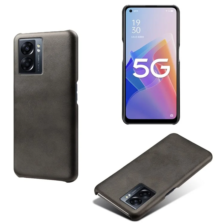 Pour Oppo A57 (2022) 5G / A77 5G Non Glip de Gip Doctorant du Téléphone à Choc du Veau Texturé en Cuir PU Revêtement de Protection du PC Dur PC Anti-rayures - le Noir