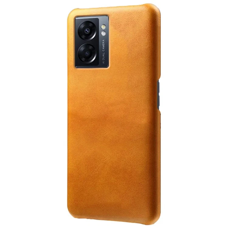 For Oppo A57 (2022) 5G / A77 5G Non-Slip Grip Shockproof Phone Case Calf Textured PU Leather Coating Anti-scratch Hard PC Protective Cover - Orange