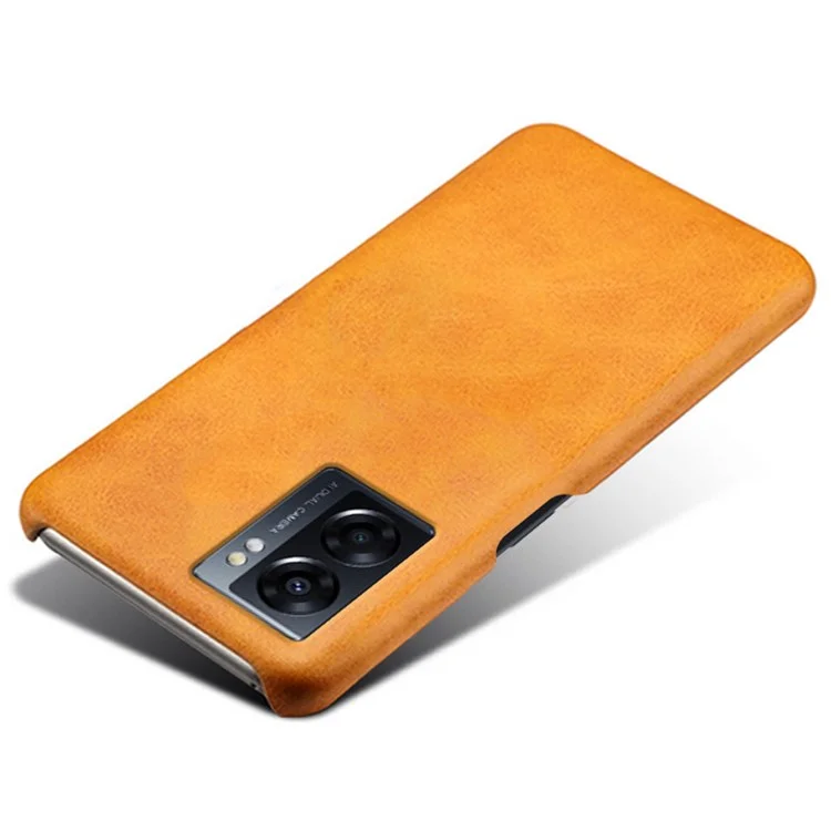 For Oppo A57 (2022) 5G / A77 5G Non-Slip Grip Shockproof Phone Case Calf Textured PU Leather Coating Anti-scratch Hard PC Protective Cover - Orange