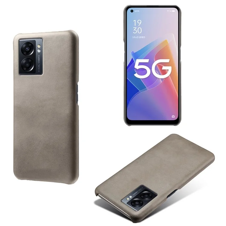 Para o Oppo A57 (2022) 5G / A77 5G Caixa de Telefone à Prova de Choque Não Deslizamento 5G Casca de Couro Com Textura de Couro PU Anti-arranhão PC Hard PC Tampa de Proteção - Cinza