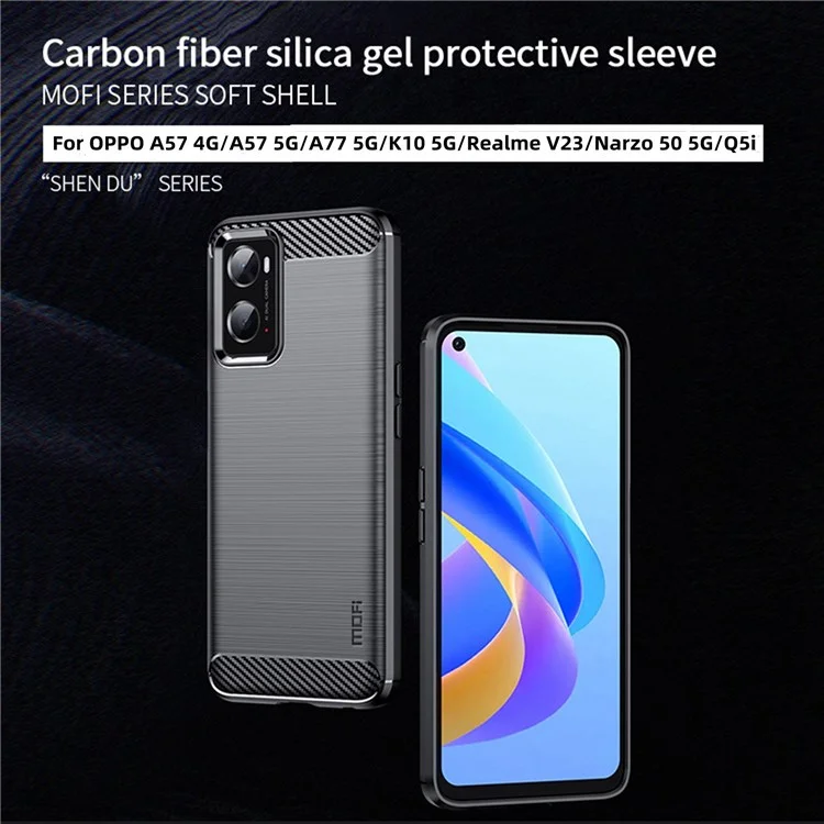 Mofi Для Oppo A57 4G / A57 (2022) 5G / A77 5G / K10 5G / Realme V23 4g / Нарзо 50 5G / Q5i Ультра-лим-карбоновое Волокно Текстура Мягкая TPU Задняя Крышка Сборочной Поверхности. - Серый
