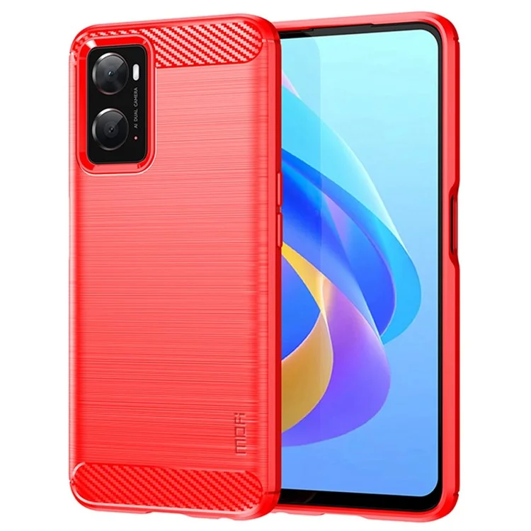 Mofi Para Oppo A57 4G / A57 (2022) 5G / A77 5G / K10 5G / Realme V23 4g / Narzo 50 5g / Textura de Fibra de Carbono Ultra-slim Q5i TPU Soft TPU Tapa Trasera Case de Teléfono Anti-aceite de la Superficie Cepillada - Rojo