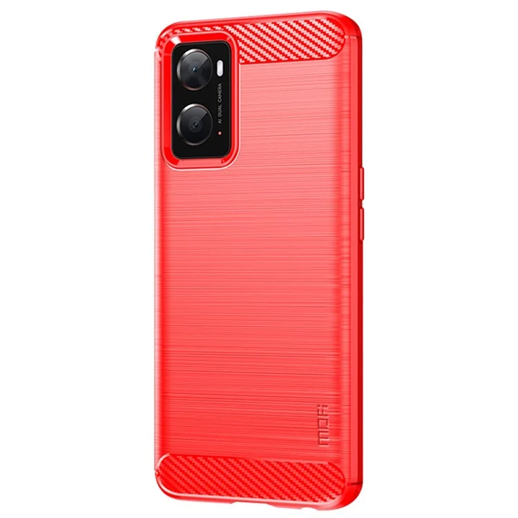 Mofi Para Oppo A57 4G / A57 (2022) 5G / A77 5G / K10 5G / Realme V23 4g / Narzo 50 5g / Textura de Fibra de Carbono Ultra-slim Q5i TPU Soft TPU Tapa Trasera Case de Teléfono Anti-aceite de la Superficie Cepillada - Rojo