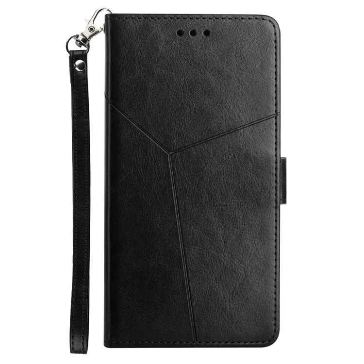 Para Realme GT Neo3 5G HT01 Estilo de Billetera Líneas en Forma de y Impresas Case de Teléfono PU Cuero Folio Folio Con Correa - Negro