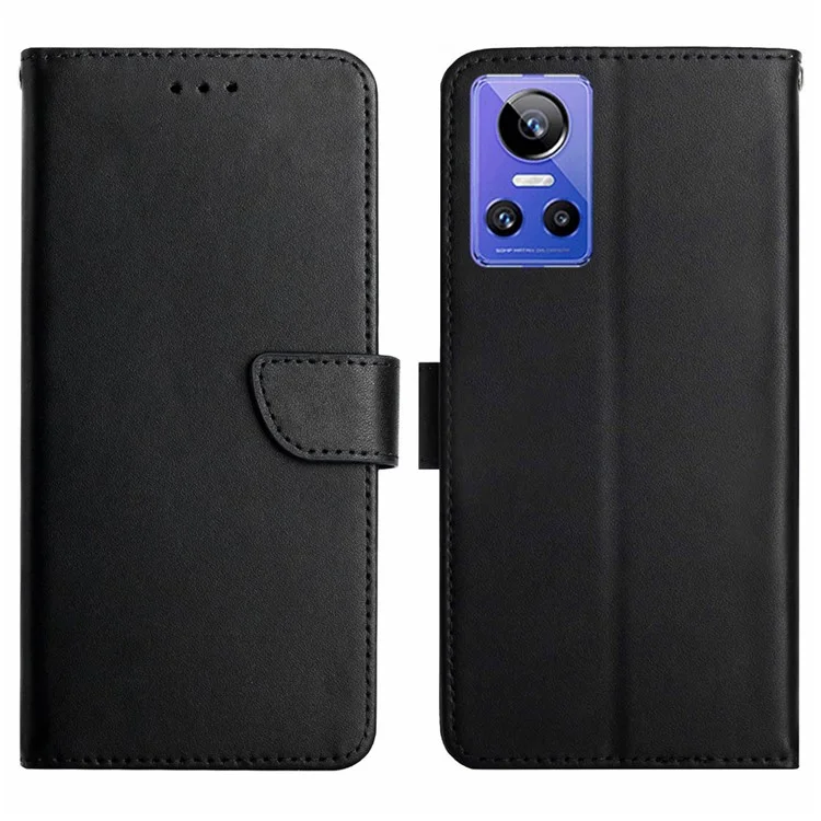 Case de Teléfono HT02 Para Realme GT Neo3 5G, Cubierta de Choque de Cuero Genuina de Textura Nappa Anti-drop - Negro