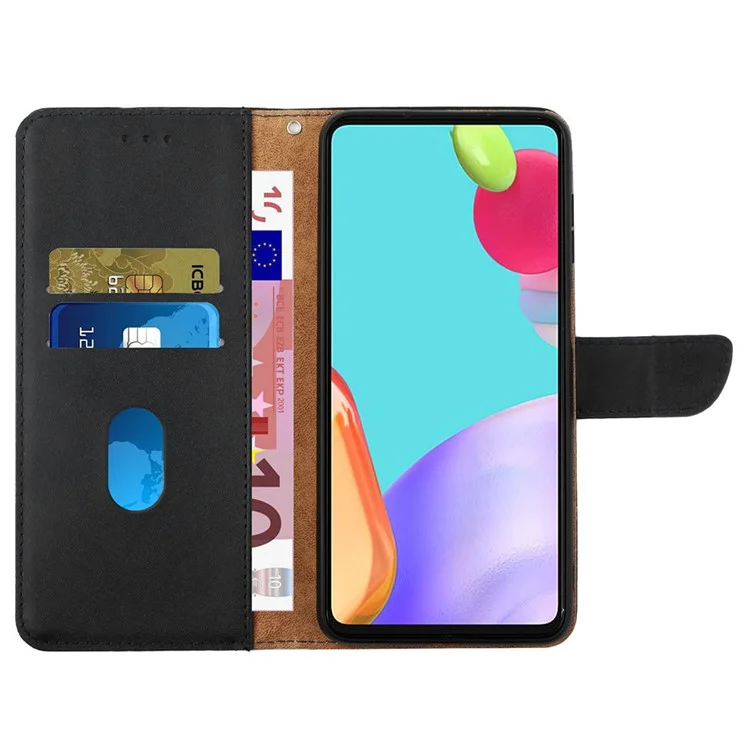 HT02 Nappa Texture Phone Cover for Oppo Reno8 5G (Global Version), Genuine Leather Wallet Stand Full Protection Case - Black