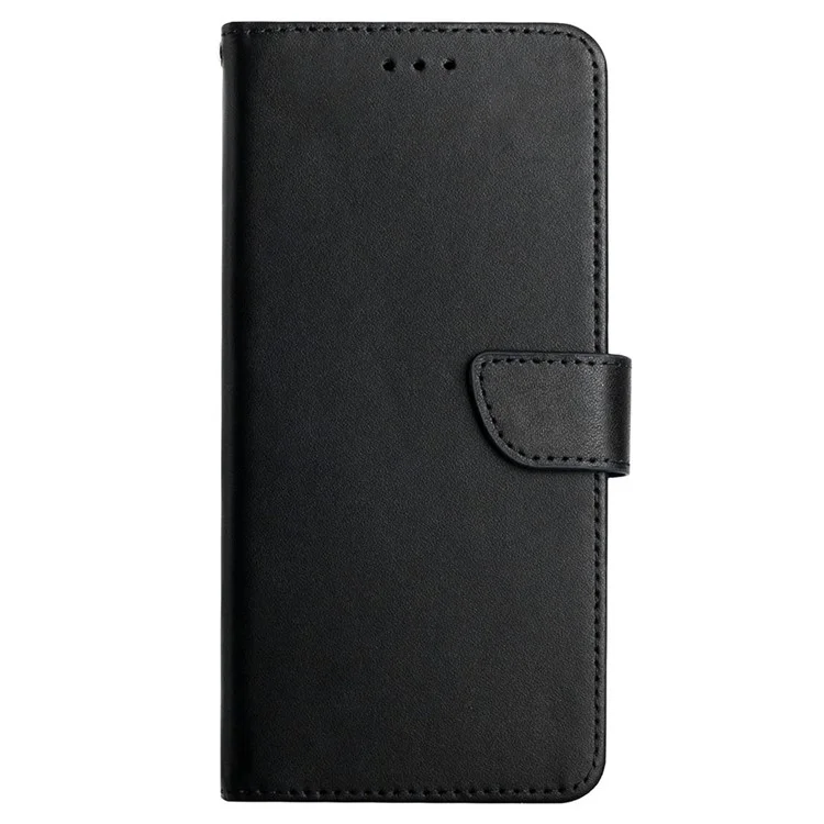 HT02 Nappa Texture Phone Cover for Oppo Reno8 5G (Global Version), Genuine Leather Wallet Stand Full Protection Case - Black