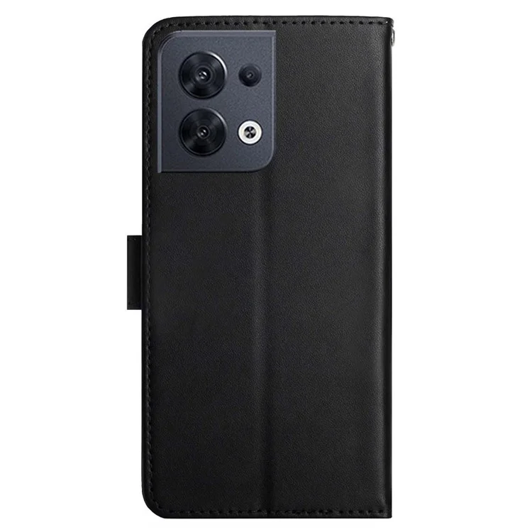 HT02 Nappa Texture Phone Cover for Oppo Reno8 5G (Global Version), Genuine Leather Wallet Stand Full Protection Case - Black