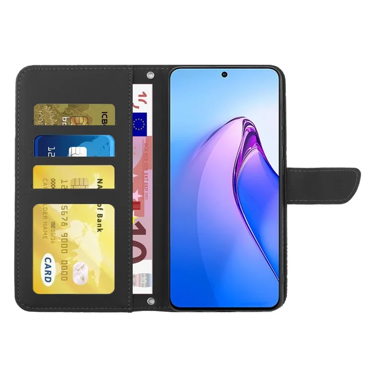 For Oppo Reno8 Pro+ (China) 5G / Reno8 Pro 5G (Global Version) Skin-touch Butterfly Flowers Imprinting Leather Phone Cover Stand Wallet Case with Shoulder Strap - Black