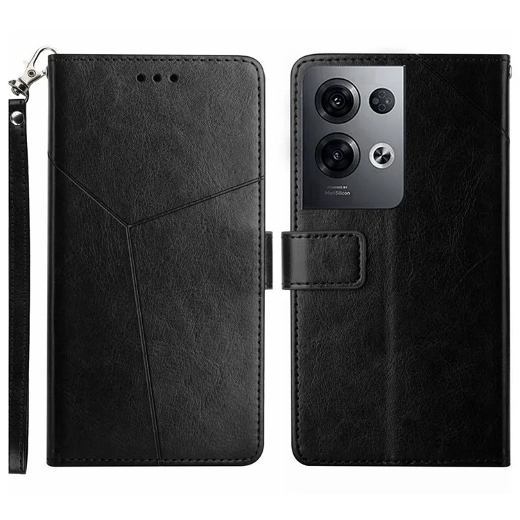 Per Oppo Reno8 Pro+(cina) 5G / Reno8 Pro 5G (versione Globale) HT01 Linee a Forma di y Exprinted PU Perchiet Perchiet Coperchi - Nero