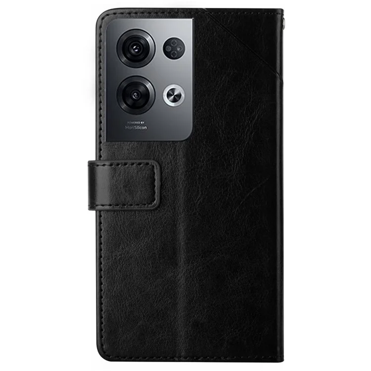 Per Oppo Reno8 Pro+(cina) 5G / Reno8 Pro 5G (versione Globale) HT01 Linee a Forma di y Exprinted PU Perchiet Perchiet Coperchi - Nero