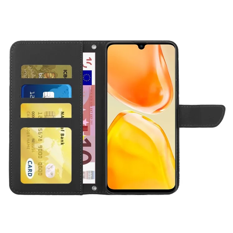 Para Vivo X80 Lite 5G / V25 5G HT03 Imprimido Flores de Mariposa Billetera Case de Teléfonos pu Touch PU Cuero de Cuero Flip Cubierta Con Correa Para el Hombro - Negro