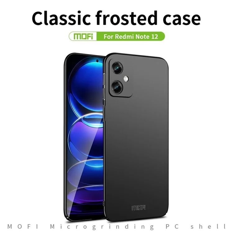 MOFI JK PC Series-1 for Xiaomi Redmi Note 12 5G (China) Fingerprint-Free Matte Phone Case Hard PC Protective Cover with Strap - Black