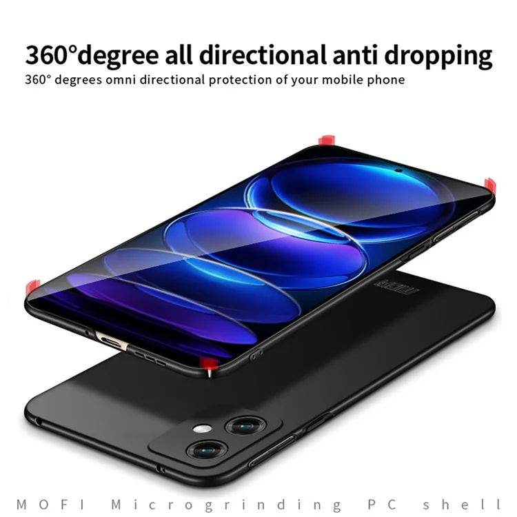 MOFI JK PC Series-1 for Xiaomi Redmi Note 12 5G (China) Fingerprint-Free Matte Phone Case Hard PC Protective Cover with Strap - Black