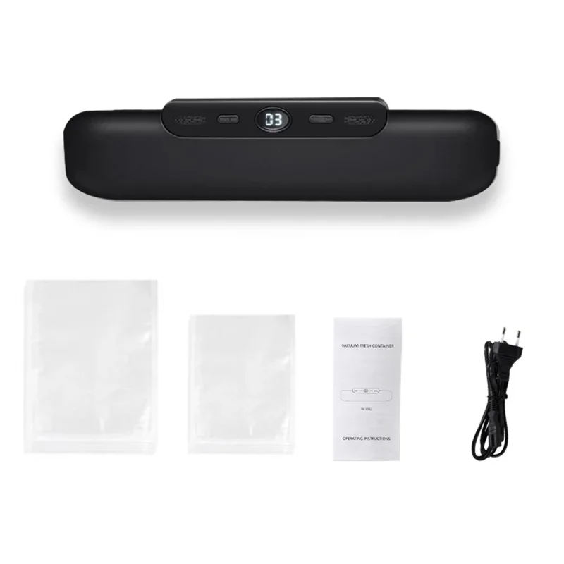 Household Vacuum Sealer Snack Packaging Fresh Keeping Sealing Machine, with 10 Vacuum Bags - Black / US Plug