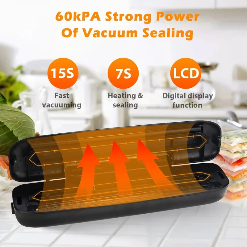 Household Vacuum Sealer Snack Packaging Fresh Keeping Sealing Machine, with 10 Vacuum Bags - Black / US Plug