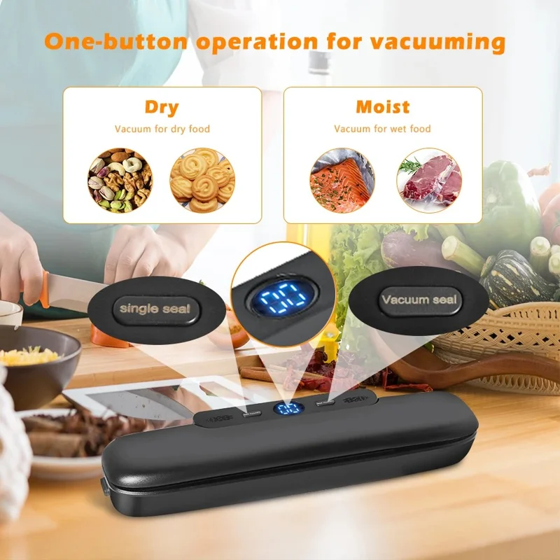 Household Vacuum Sealer Snack Packaging Fresh Keeping Sealing Machine, with 10 Vacuum Bags - Black / US Plug