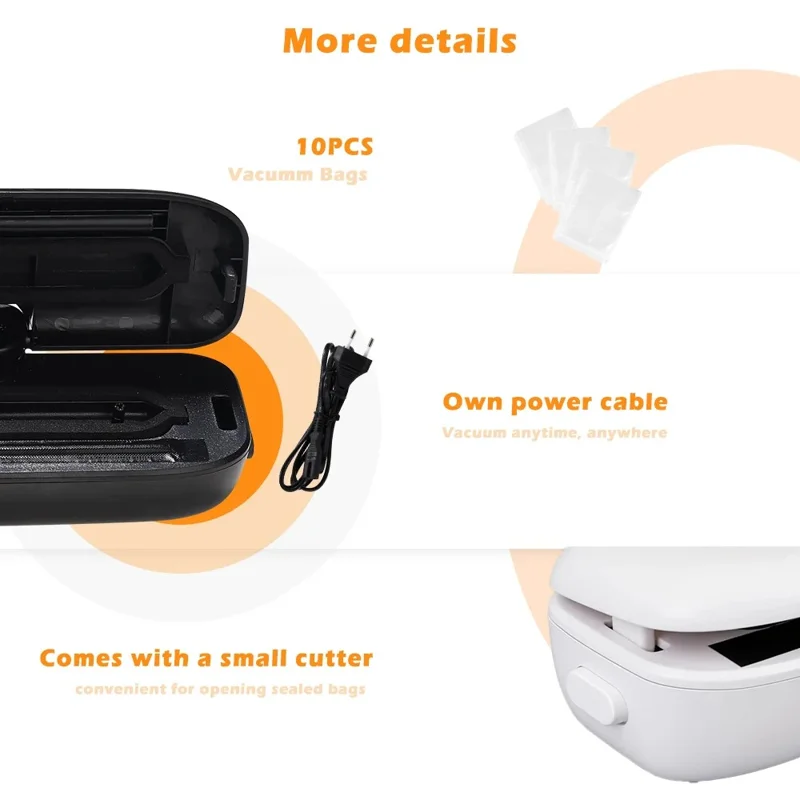 Household Vacuum Sealer Snack Packaging Fresh Keeping Sealing Machine, with 10 Vacuum Bags - Black / US Plug