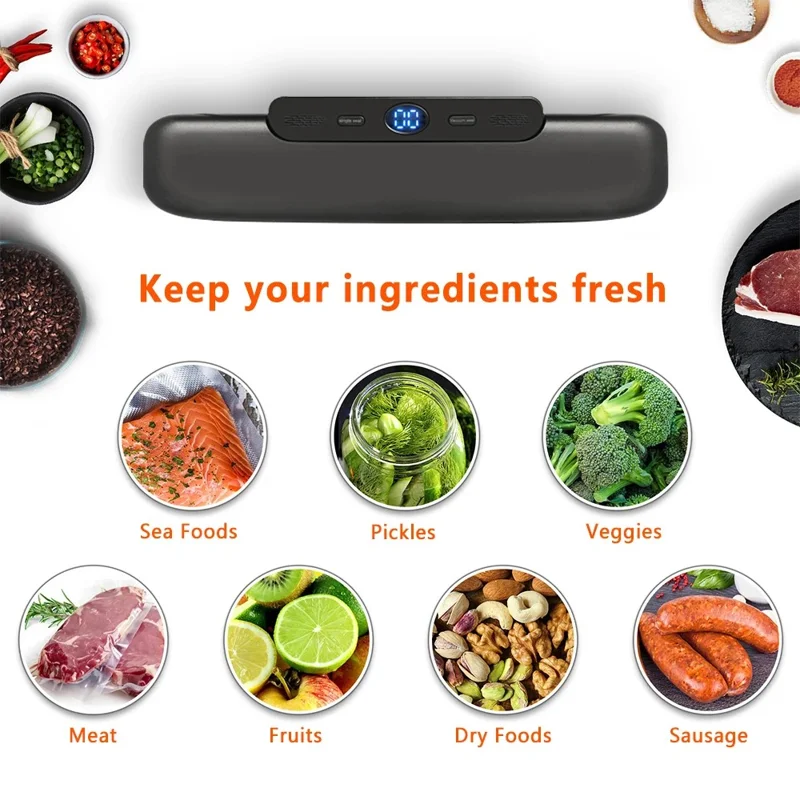 Household Vacuum Sealer Snack Packaging Fresh Keeping Sealing Machine, with 10 Vacuum Bags - Black / US Plug