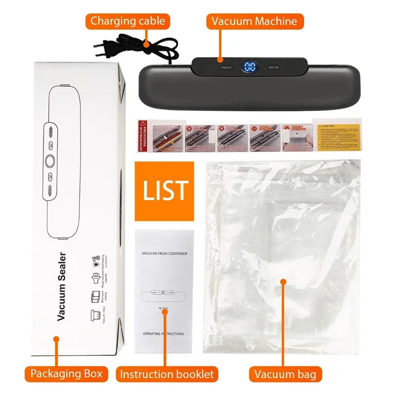 Household Vacuum Sealer Snack Packaging Fresh Keeping Sealing Machine, with 10 Vacuum Bags - Black / US Plug