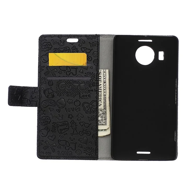 Cartoon Graffiti Leather Card Holder Cover for Microsoft Lumia 950 XL - Black