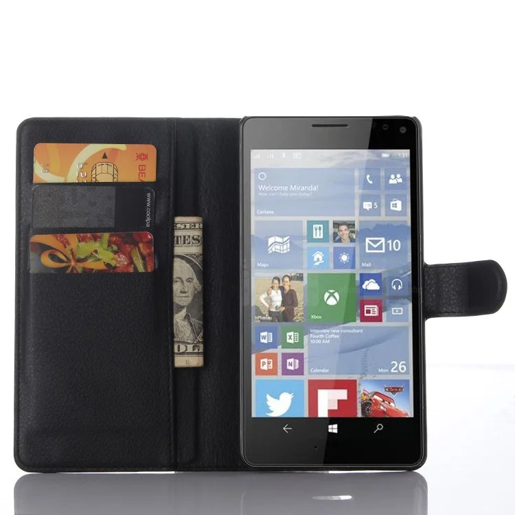 Litchi Grain Wallet Leather Case for Microsoft Lumia 950 XL with Stand - Black