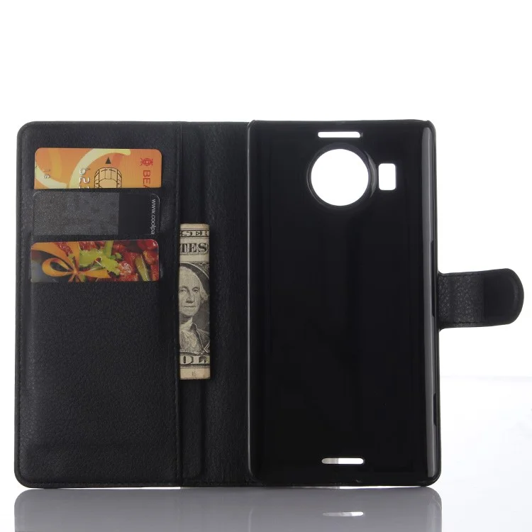 Litchi Grain Wallet Leather Case for Microsoft Lumia 950 XL with Stand - Black