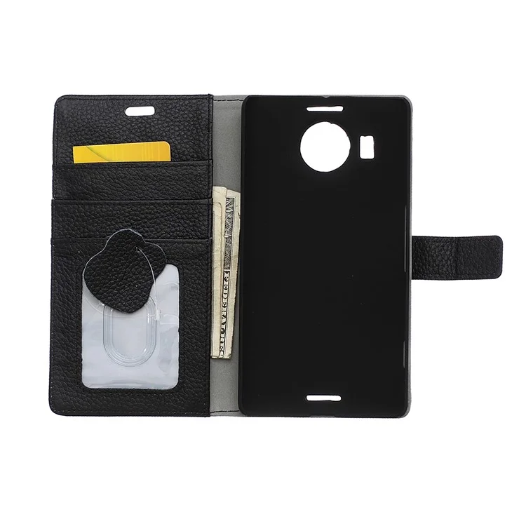 Genuine Wallet Leather Flip Phone Case for Microsoft Lumia 950 XL - Black