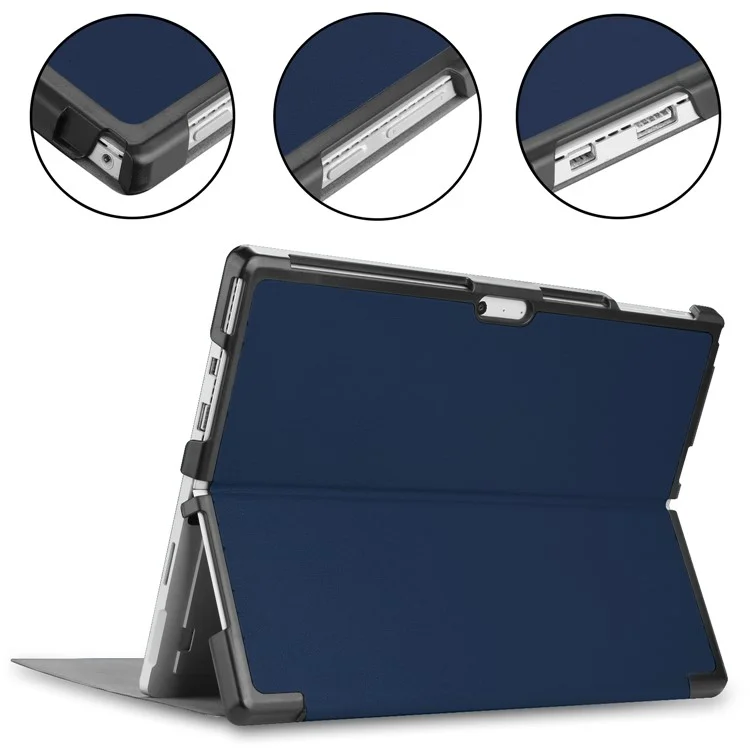 Folio PU Leather Stand Protective Case for Microsoft Surface Pro 7/6/5/4 - Dark Blue