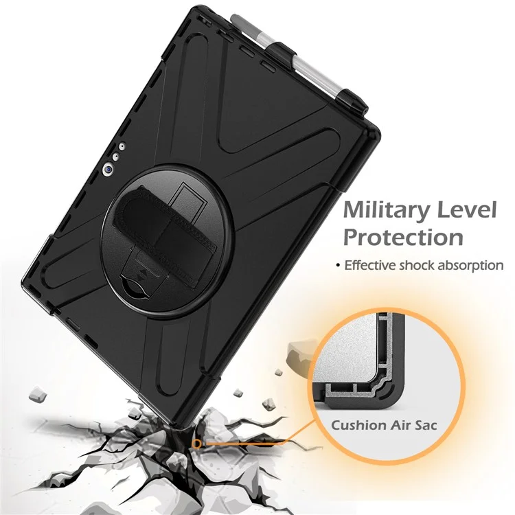 Para Microsoft Surface Pro 7+ / 7 / 6 / 5 / 4 [X-Shape] PC + Caixa Combo TPU / Suporte de Balanço de 360 Graus / Alça de Mão e Alça de Ombro - Preto