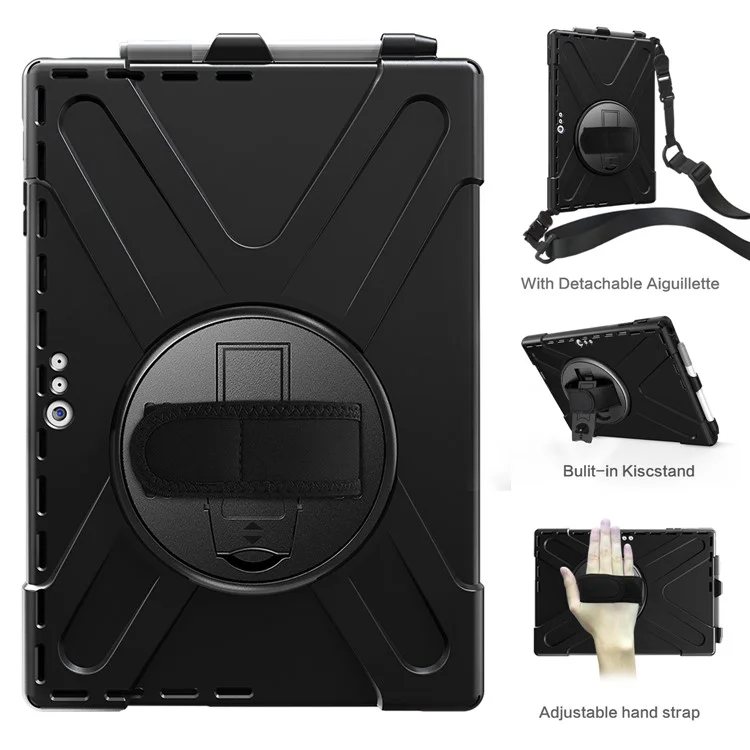 Para Microsoft Surface Pro 7+ / 7 / 6 / 5 / 4 [X-Shape] PC + Caixa Combo TPU / Suporte de Balanço de 360 Graus / Alça de Mão e Alça de Ombro - Preto