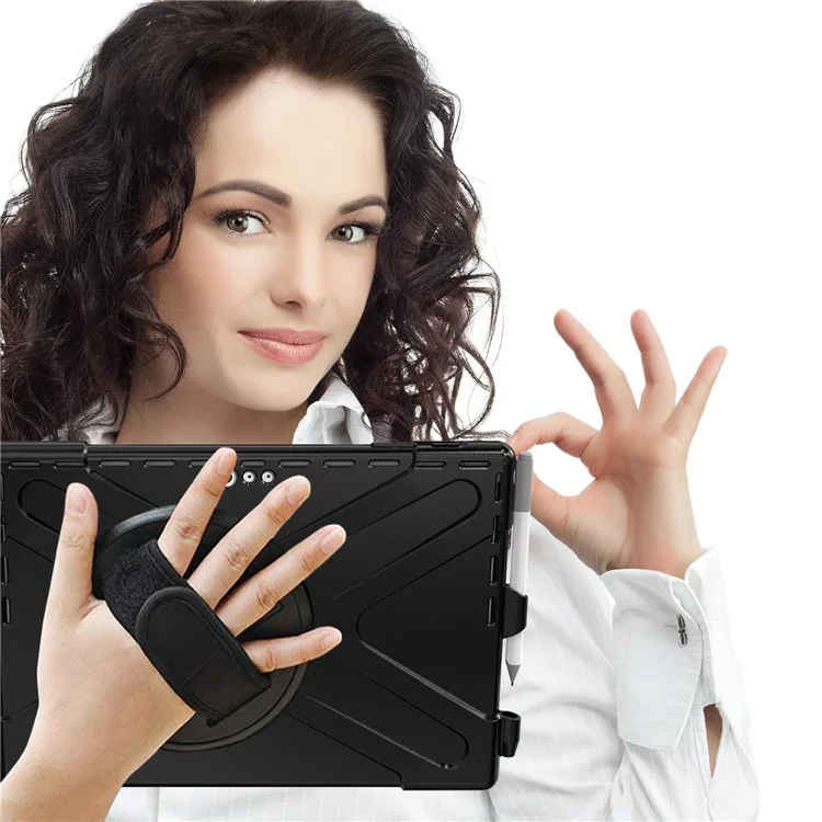 Para Microsoft Surface Pro 7+ / 7 / 6 / 5 / 4 [X-Shape] PC + Caixa Combo TPU / Suporte de Balanço de 360 Graus / Alça de Mão e Alça de Ombro - Preto