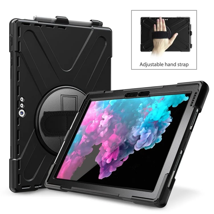 Para Microsoft Surface Pro 7+ / 7 / 6 / 5 / 4 [X-Shape] PC + Caixa Combo TPU / Suporte de Balanço de 360 Graus / Alça de Mão e Alça de Ombro - Preto