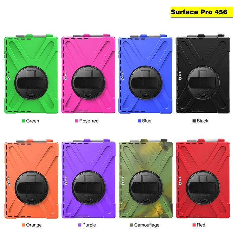 Para Microsoft Surface Pro 7 6 5 4 [x-wape] PC + TPU Combo Case / Patada Giratoria de 360 ​​grados / Correa de Mano y Correa Para el Hombro - Negro