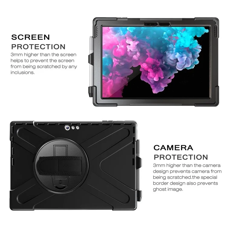 Para Microsoft Surface Pro 7+ / 7 / 6 / 5 / 4 [X-Shape] PC + Caixa Combo TPU / Suporte de Balanço de 360 Graus / Alça de Mão e Alça de Ombro - Preto