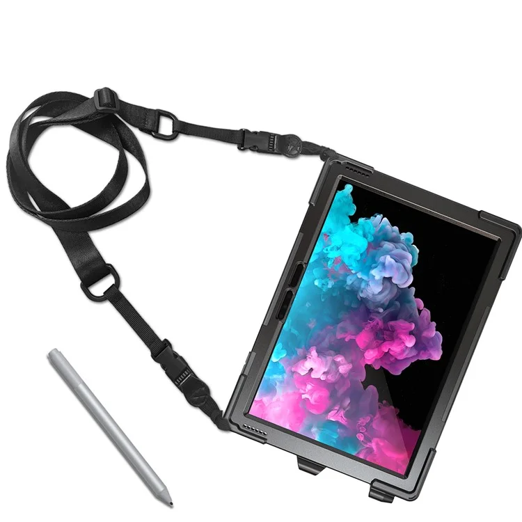 Para Microsoft Surface Pro 7+ / 7 / 6 / 5 / 4 [X-Shape] PC + Caixa Combo TPU / Suporte de Balanço de 360 Graus / Alça de Mão e Alça de Ombro - Preto