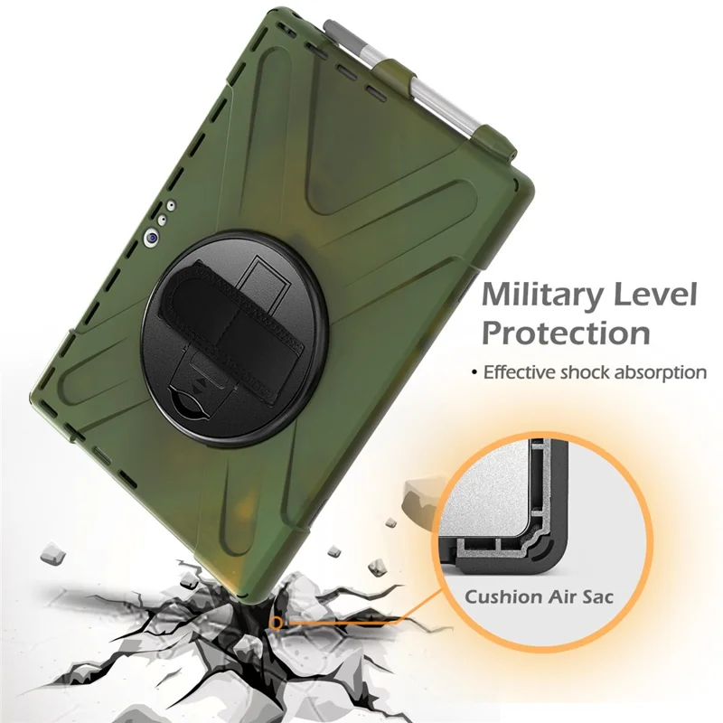 For Microsoft Surface Pro 7+ / 7 / 6 / 5 / 4 [X-Shape] PC + TPU Combo Case / 360 Degree Swivel Kickstand / Hand Strap and Shoulder Strap - Army Green