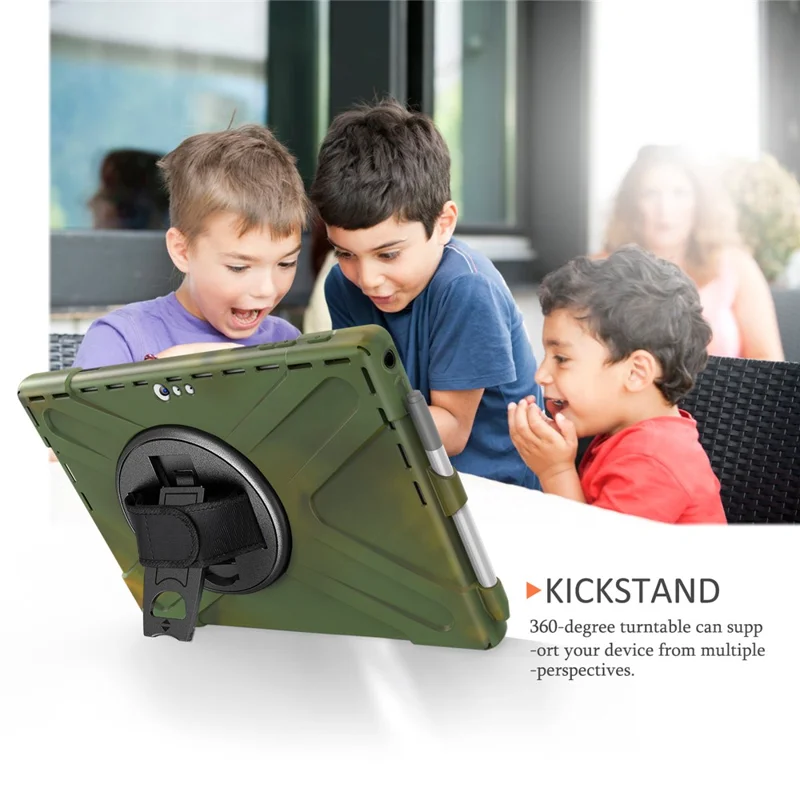 For Microsoft Surface Pro 7+ / 7 / 6 / 5 / 4 [X-Shape] PC + TPU Combo Case / 360 Degree Swivel Kickstand / Hand Strap and Shoulder Strap - Army Green