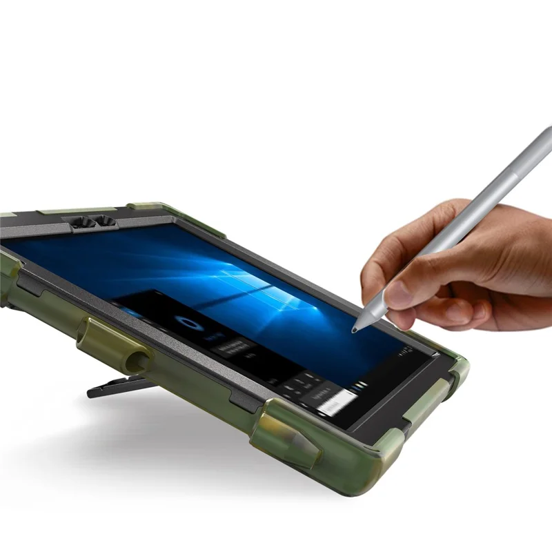 For Microsoft Surface Pro 7+ / 7 / 6 / 5 / 4 [X-Shape] PC + TPU Combo Case / 360 Degree Swivel Kickstand / Hand Strap and Shoulder Strap - Army Green