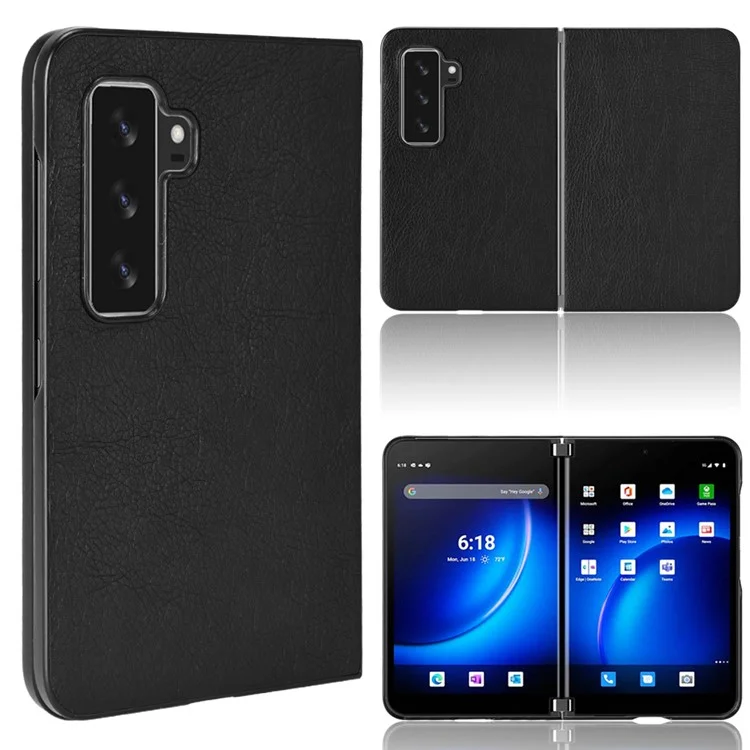 For Microsoft Surface Duo 2 Retro Style PU Leather Coated PC Case Protective Phone Shell - Black