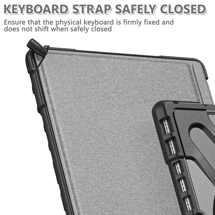 For Microsoft Surface Pro 8 Shockproof 360-degree Swiveling Kickstand PC + TPU Hybrid Tablet Case Cover with Hand Band - Black