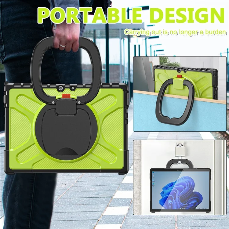 For Microsoft Surface Pro 8 Protective Case Shockproof Tablet Cover TPU Frame + PC Back Shell with Kickstand - Yellowgreen