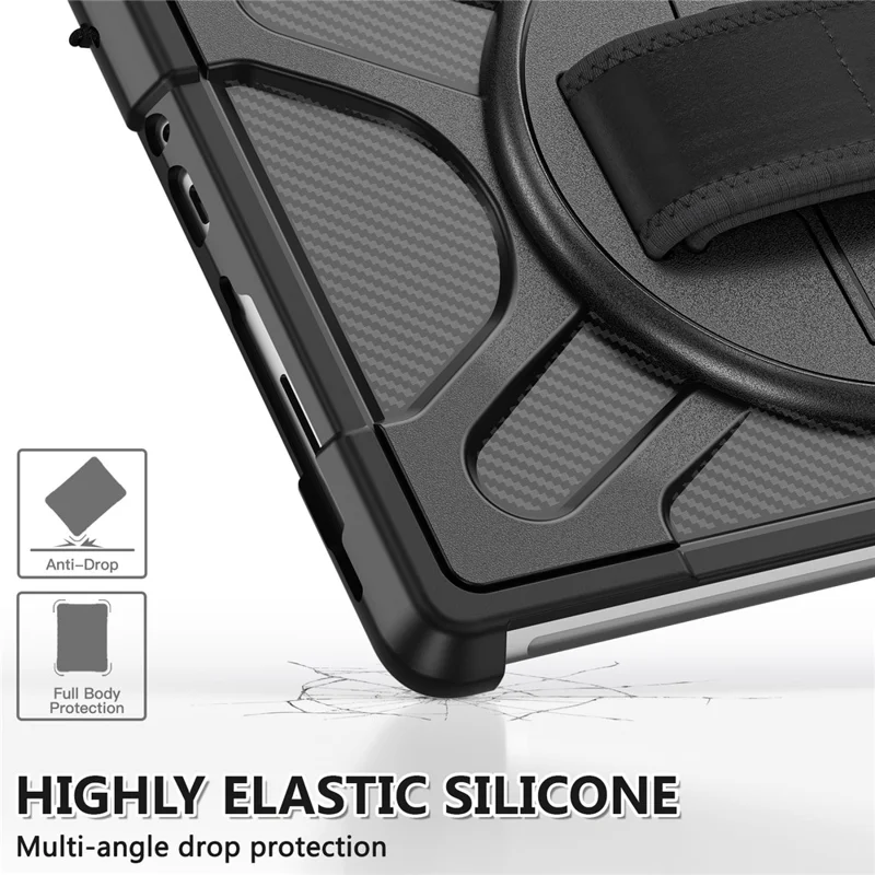 For Microsoft Surface Go 4 / Go 3 / Go 2 / Go 1 Tablet Protective Case Kickstand Hand Strap Hard PC + TPU Hybrid Cover - Black